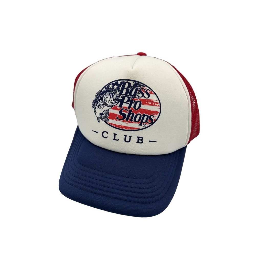 Bass Pro Shops Club Trucker Hat Red White Blue Adjustable Snapback Mesh Men's
